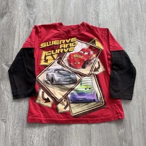 Vintage Disney Pixar Cars T Shirt Size 3T 4T Lighting McQueen Red 3/4 Sleeve